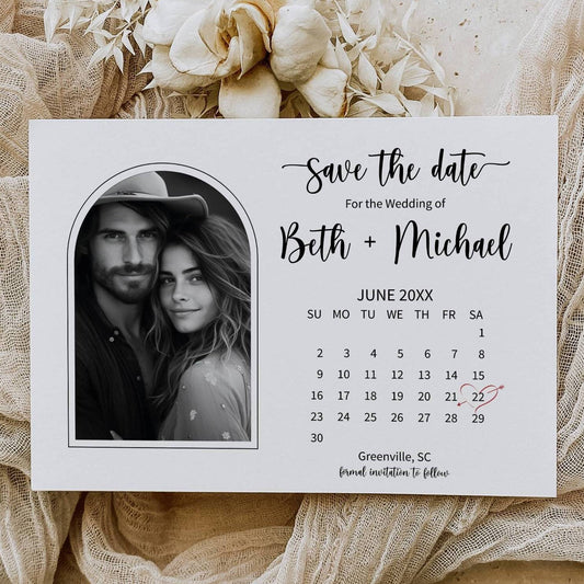 Wedding Save The Dates Card with Photo | Arch Photo Save the Date | Save the Date | Modern Minimalist Wedding | Editable Template