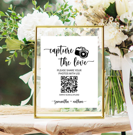 Modern Capture the Love Photo Sign with QR Code | Guest Photo Sharing Editable Capture Sign | Wedding Photo Sign with QR Code | Editable