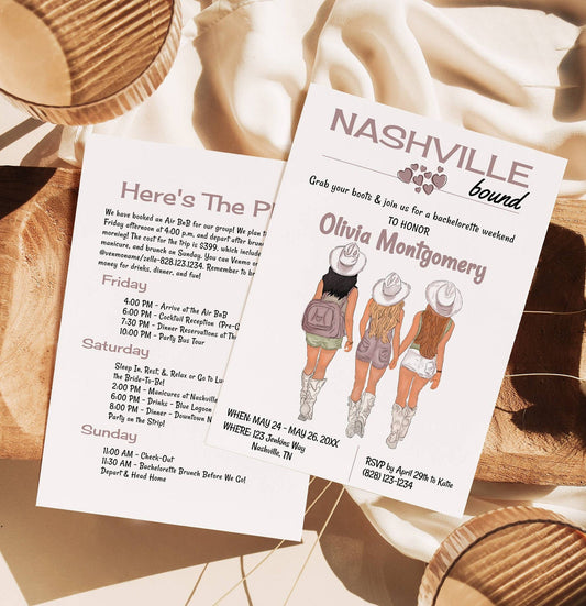 Nashville Bachelorette Party Invitation and Itinerary Template, Nash Bash, Last Ride, Last Rodeo, Edit with TEMPLETT