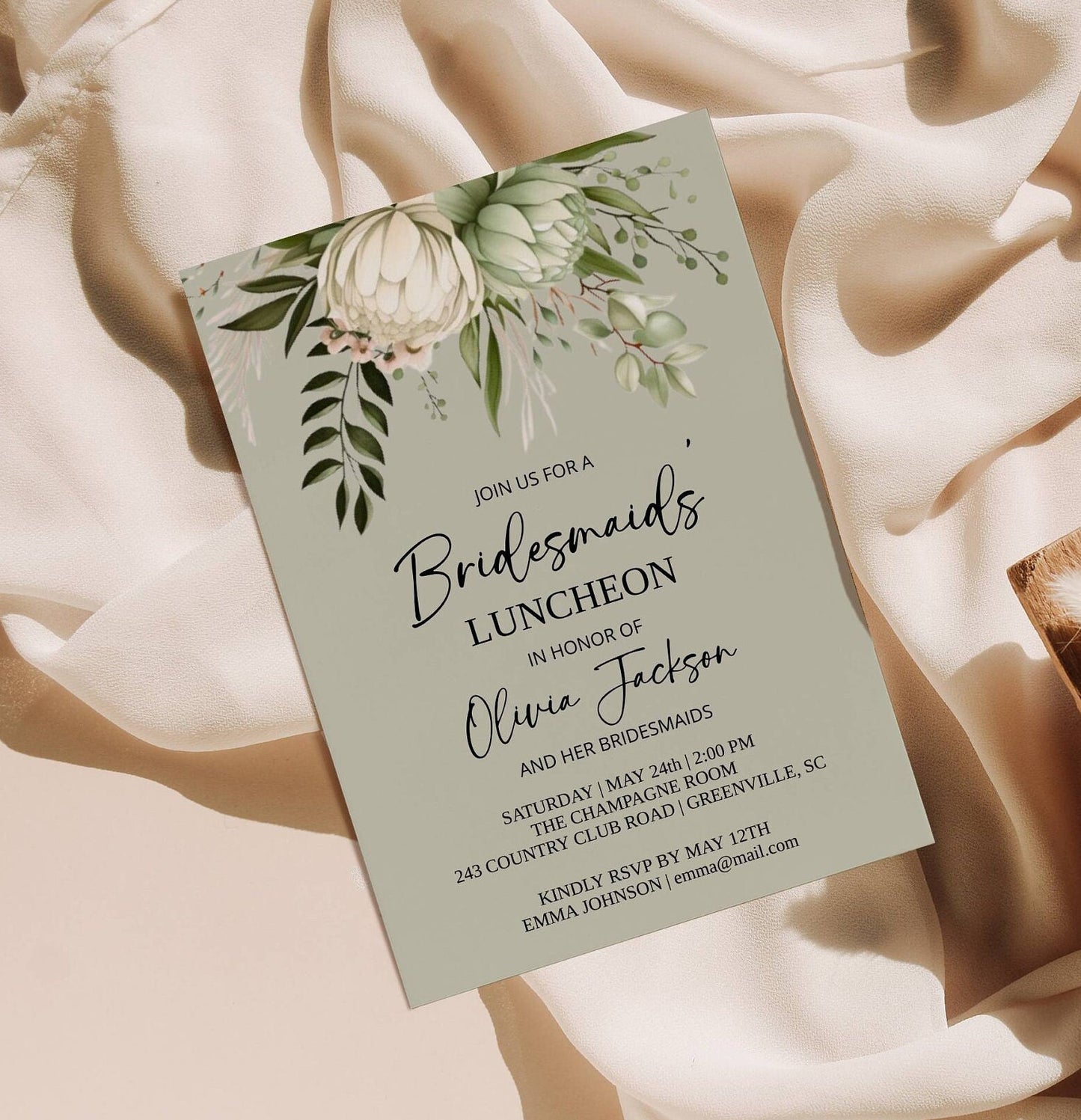 Green Floral Bridesmaids Luncheon Invitation Template, Bridesmaids Invite, Editable Template, Instant Download, Templett