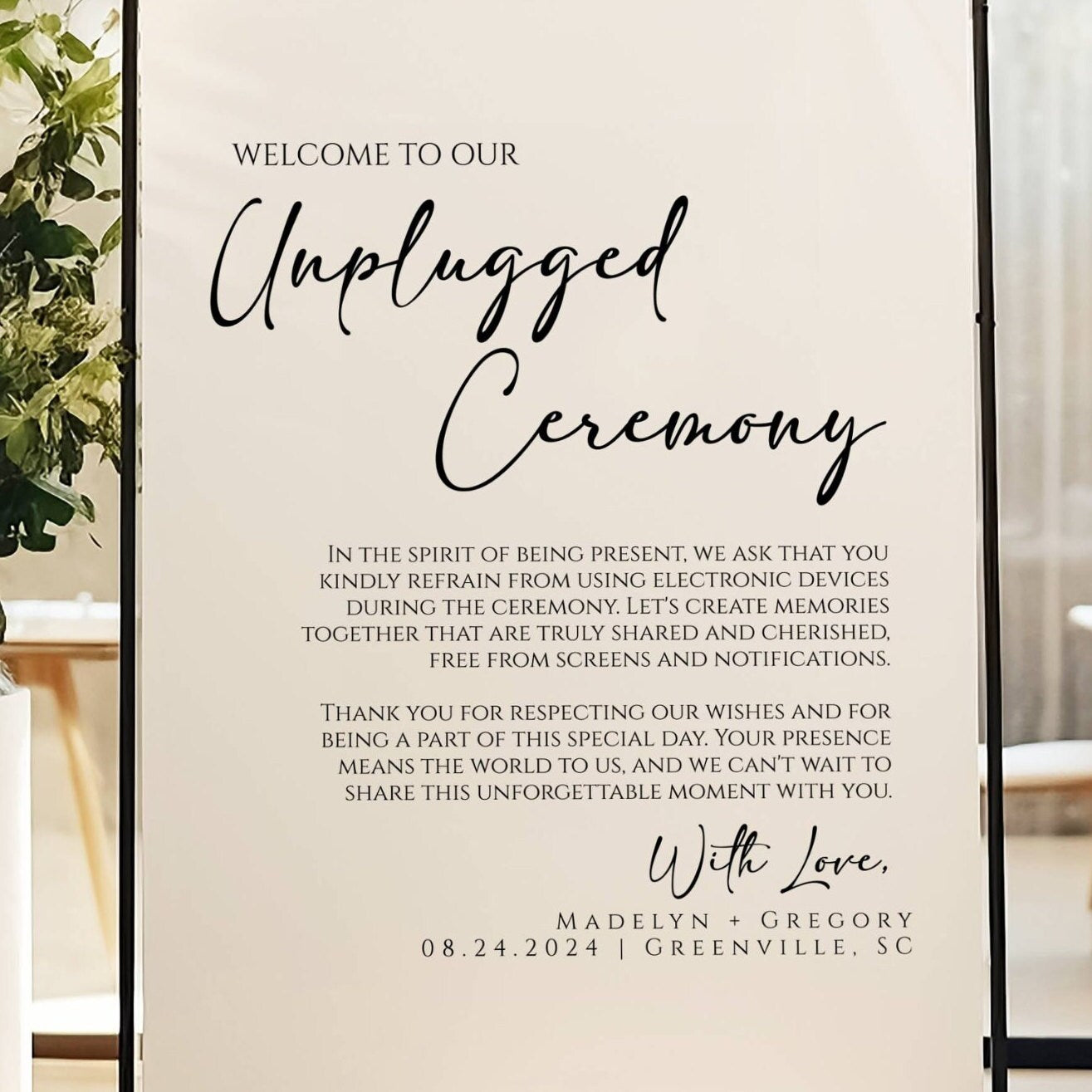 Unplugged Ceremony Sign, Wedding Unplugged Ceremony Sign, Editable with Templett, MOD