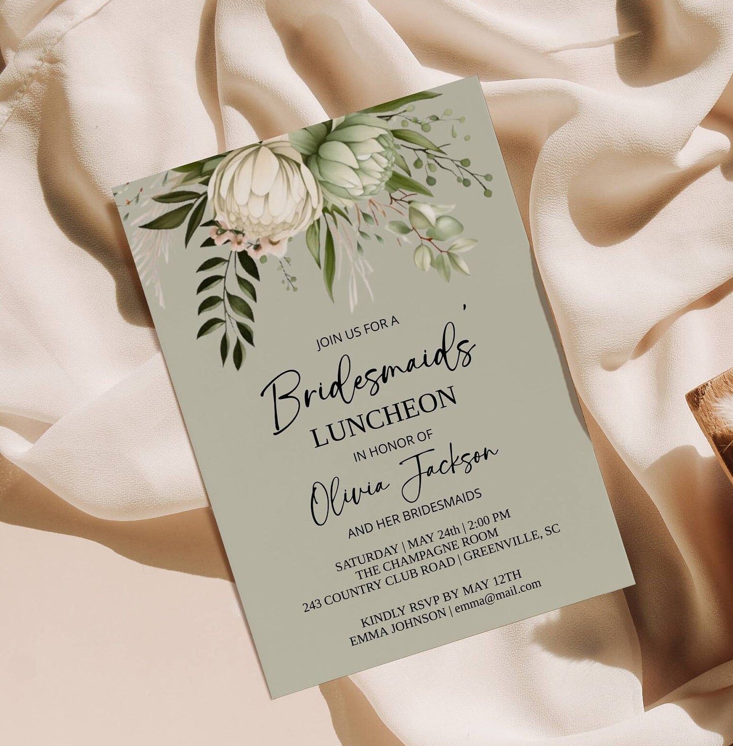 Bridesmaid Luncheon Invitation, Bridal Luncheon Invite, Brunch Invite, Brunch Invitation, Luncheon, Editable Template, Instant, Green Floral