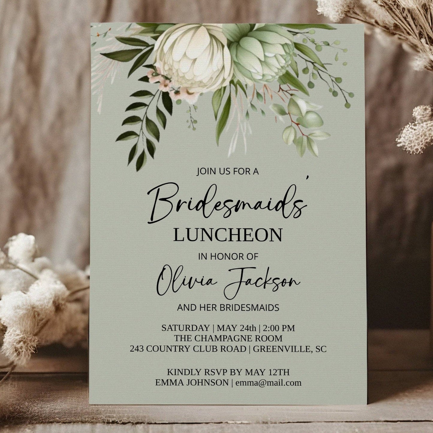 Bridesmaid Luncheon Invitation, Bridal Luncheon Invite, Brunch Invite, Brunch Invitation, Luncheon, Editable Template, Instant, Green Floral